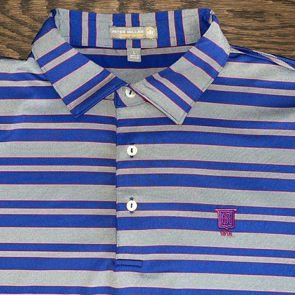 Peter Millar summer comfort Baton Rouge Louisiana Blue gray golf polo shirt L